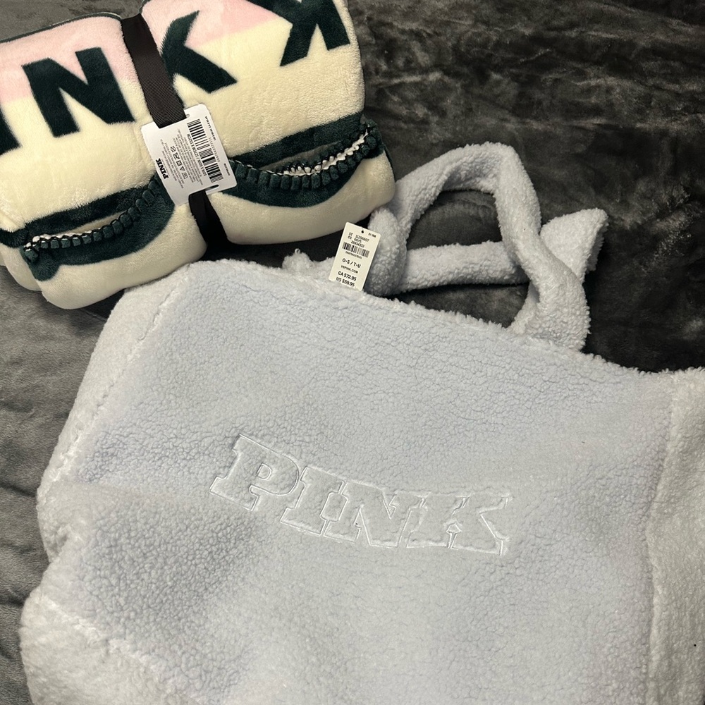 Pink blanket and tote bag